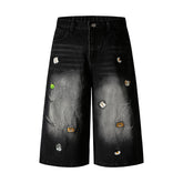 Embroidery Seven-Quarter Pants Unisex Summer Street Trend Straight Jeans