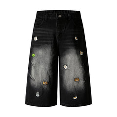 Embroidery Seven-Quarter Pants Unisex Summer Street Trend Straight Jeans