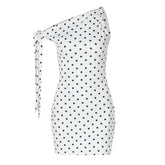 Polka Dot Printed Off-the-Shoulder Tied Fitted Bodycon Dress