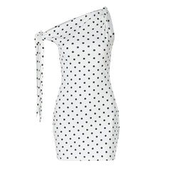Polka Dot Printed Off-the-Shoulder Tied Fitted Bodycon Dress