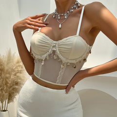 Luxury Solid Mesh Breathable Shell Pendant Sweet Girl Underwire Gathered Small Camisole