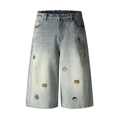 Embroidery Seven-Quarter Pants Unisex Summer Street Trend Straight Jeans