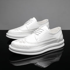 Brogue Men's Shoes British Style Breathable Retro Leather Business Thick Sole White Casual Shoes