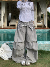 Star waistband paratrooper pants for women loose casual pleated wide leg pants