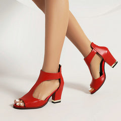 High Heel Women's Summer Chunky Heel Sandals Waterproof Platform Thick Sole Sexy Slimming Back Zipper Hollow Out Ankle Boots