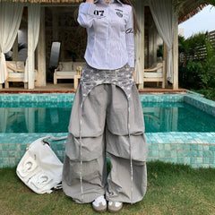 Star waistband paratrooper pants for women loose casual pleated wide leg pants