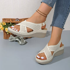 Hollow cross strap thick soled sandals for women, lightweight wedge and beach sandals