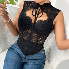 Sexy Lace Sheer Mesh Boned Bralette for Women Exposed Wear Crop Top