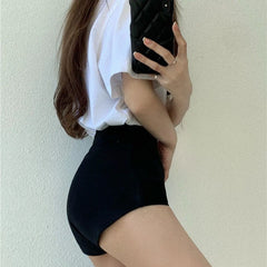 Women Shorts All-match Black Skinny Sexy Girl High Waist Stretchy Fashion Aesthetic Night Club Dance Wear Summer Korean Hotsweet