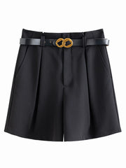 FSLE Minimalism Style Casual White Shorts For Women Summer New Arrival High Waist Shorts Jeans Female With Belt Loose Shorts