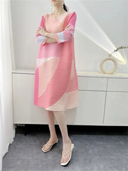 Womens Dresses Evening Dresses New Beautiful Printed Pleated Dress Summer age Plus size Fashion Loose Mid-year Long Female Skirt