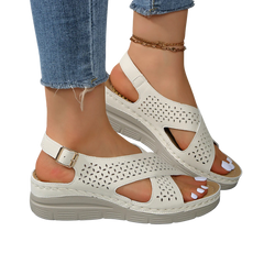 Hollow cross strap thick soled sandals for women, lightweight wedge and beach sandals