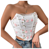 Floral Embroidery Bone Mesh Short Outerwear Tube Top