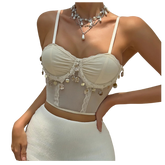 Luxury Solid Mesh Breathable Shell Pendant Sweet Girl Underwire Gathered Small Camisole