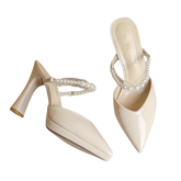 Women Slippers Female Shoes Pointed Toe Mules for Women 2024 Thin Heels Slippers Soft Beige Heeled Slides Fashion New Comfort