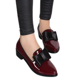 Bow pointed PU bow shallow mouth low heel one foot kick solid color