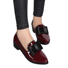 Bow pointed PU bow shallow mouth low heel one foot kick solid color