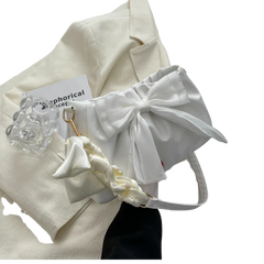 Lovely Bow Handbags for Girls Ladies Fashion Pleated Shoulder Bags for Women Simple Design Female Underarm Bag Casual Tote Purse