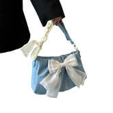 Lovely Bow Handbags for Girls Ladies Fashion Pleated Shoulder Bags for Women Simple Design Female Underarm Bag Casual Tote Purse