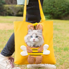 Cute canvas outdoor bag with exposed bee shaped cat bag shoulder bag small dog tote bag