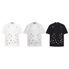 Design Sense Cartoon Sticker Print T-Shirt Short Sleeve Loose Pure Cotton Summer Top Street Trend Men's INS Tee