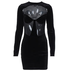 Hollow-out Transparent Fitted Long-sleeved Bodycon Dress