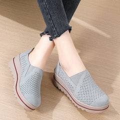 Leather Loafer Women's Single Shoes Platform Heel Shallow Mouth Soft Sole Mother Wedge Rocking Casual Shoes