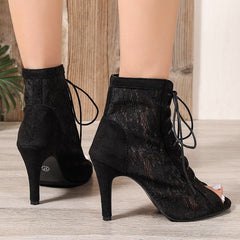 Sandals hollowed out shoes front strap with fish mouth ultra-high slim heel high-heeled cool boots