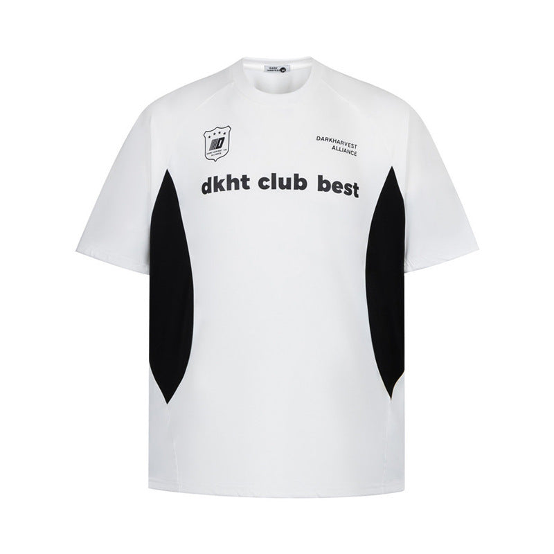 Color Block Splicing Racing Suit Short Sleeve T-Shirt Men's Clean Fit   Style Loose Round Neck Half Sleeve Shirt