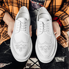 Brogue Men's Shoes British Style Breathable Retro Leather Business Thick Sole White Casual Shoes
