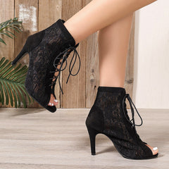 Sandals hollowed out shoes front strap with fish mouth ultra-high slim heel high-heeled cool boots