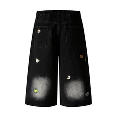 Embroidery Seven-Quarter Pants Unisex Summer Street Trend Straight Jeans