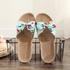 Shoes For Woman Sandalias Mujer Women Female Bowknot Flax Linen Flip Flops Beach Shoes Sandals Slipper Chaussures Femme