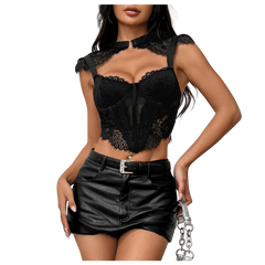 Sexy Transparent Lace-Up Fishbone Bralette Spicy Small Camisole