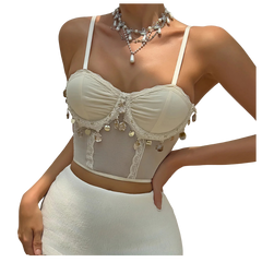 Luxury Solid Mesh Breathable Shell Pendant Sweet Girl Underwire Gathered Small Camisole