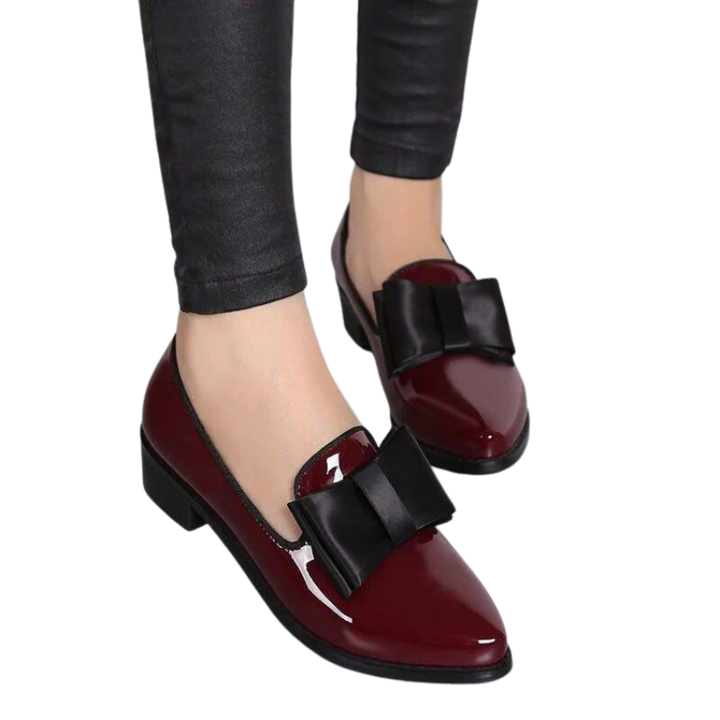 Bow pointed PU bow shallow mouth low heel one foot kick solid color